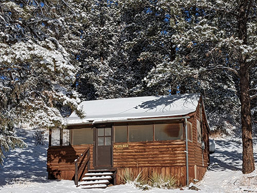 backview of the Grand Fir Cabin at Long Scraggy Mountain Ranch
